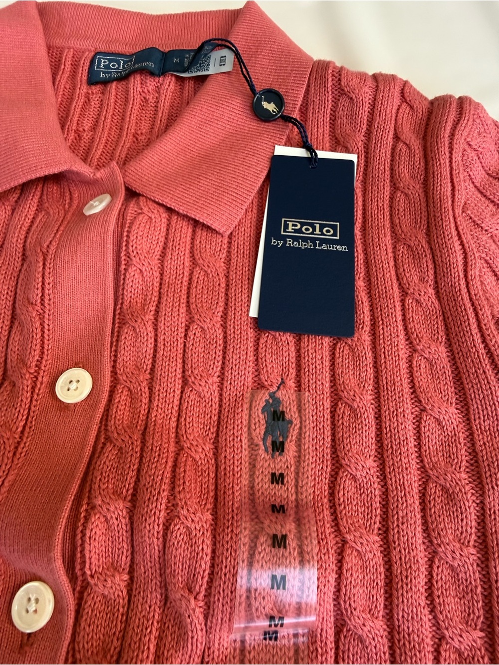 Polo by Ralph Lauren Coral Cable-Knit Short-Sleeve Cardigan - Picture 4 of 5